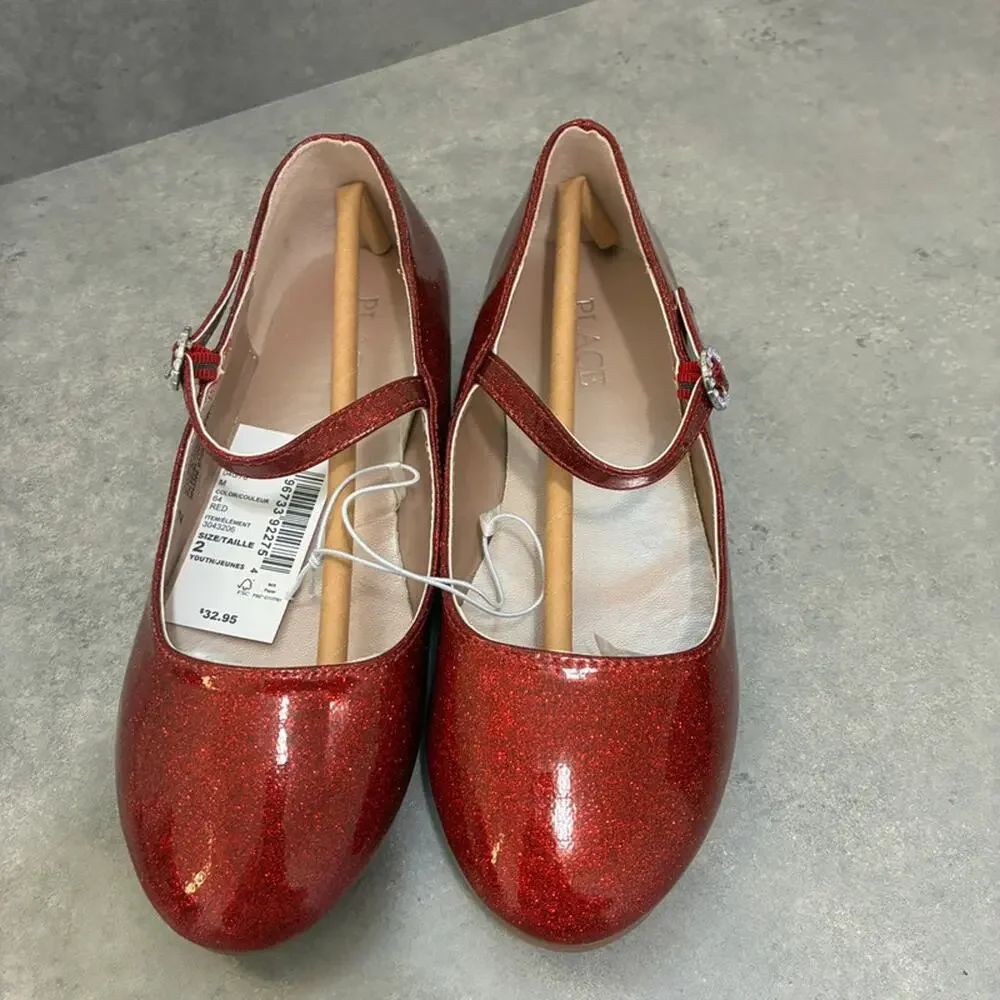 NWT The Children's Place Sparkly Red Mary Jane's Size 2